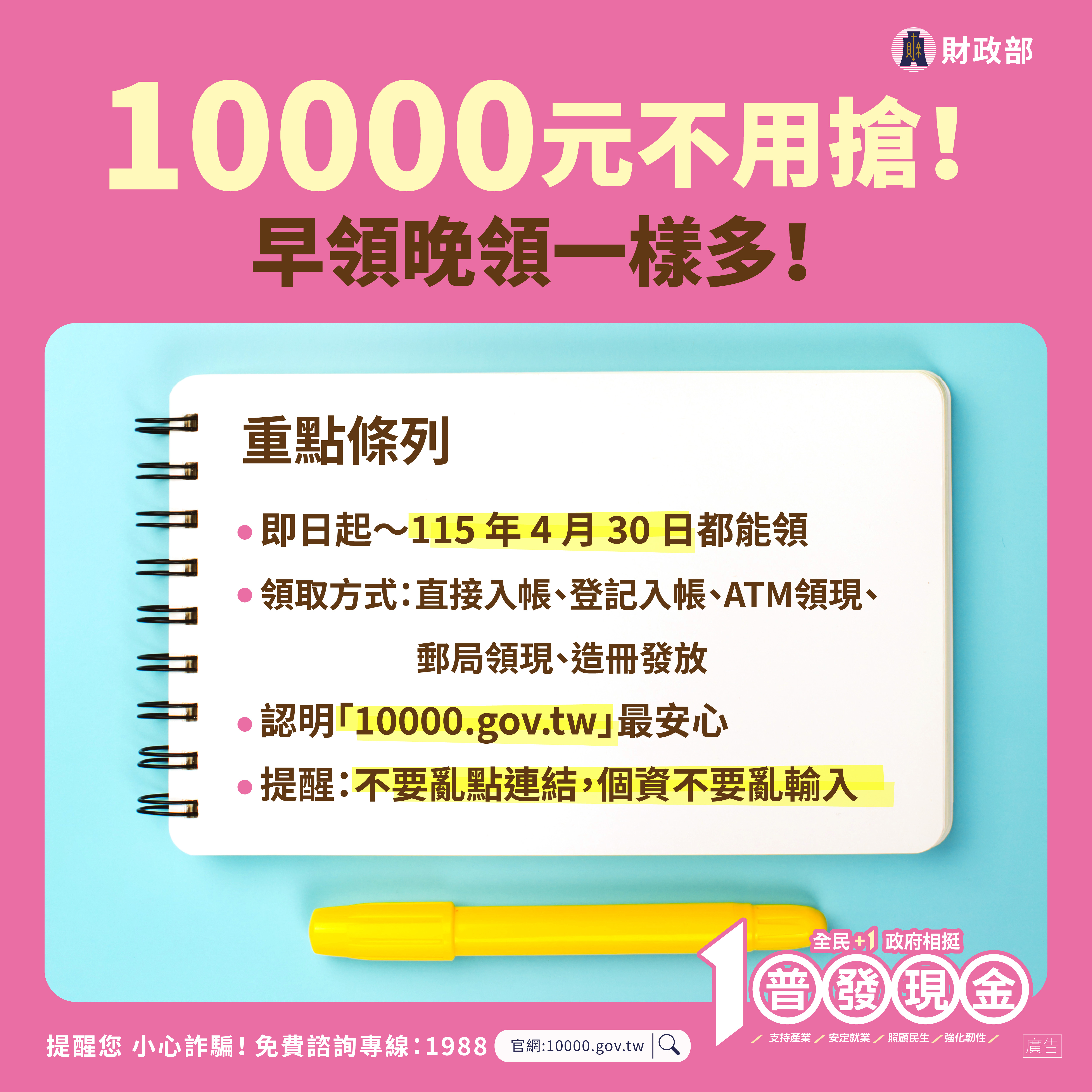 10000不用搶早領晚領一樣多